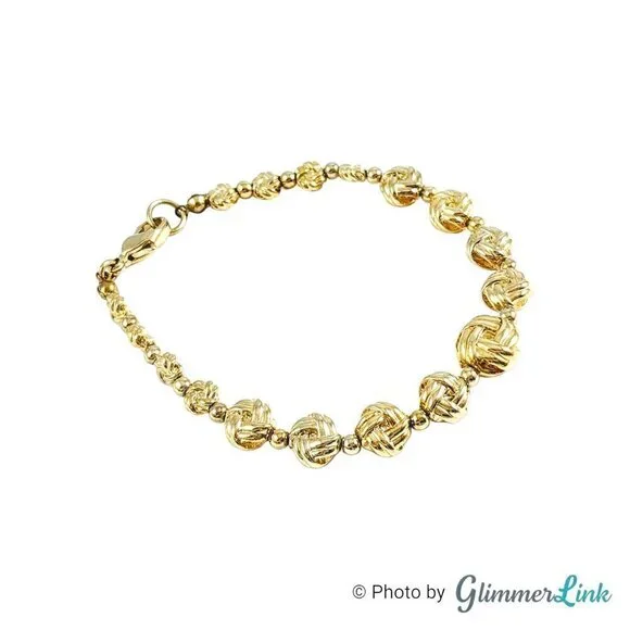 Rosette Faux Monkey Fist Knot Graduated Gold Tone Bracelet
