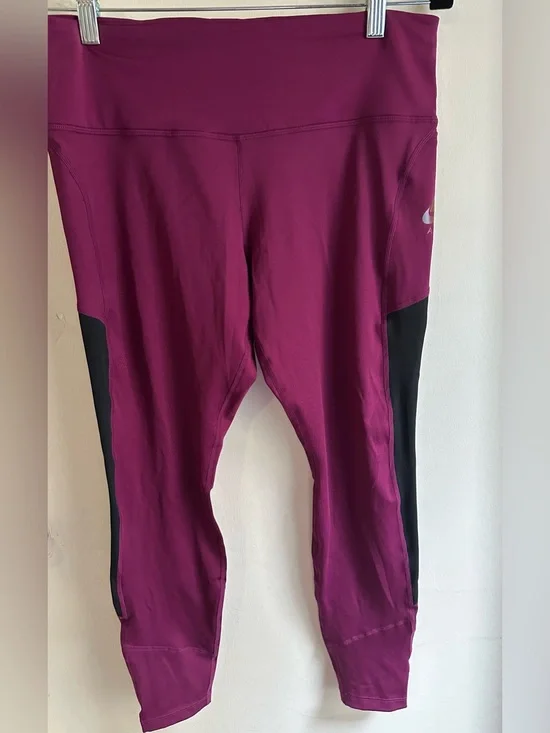 Nike Air Dri-FIT Women’s Large Running Leggings Purple Black Mesh Zip Pockets