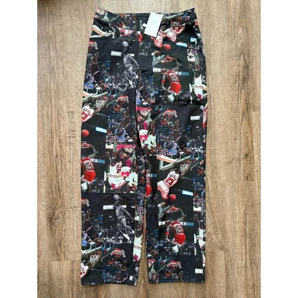 Nike Jordan Flight All Over Print Woven Pants Black Sail Men’s Sz 32 IQ5238-010