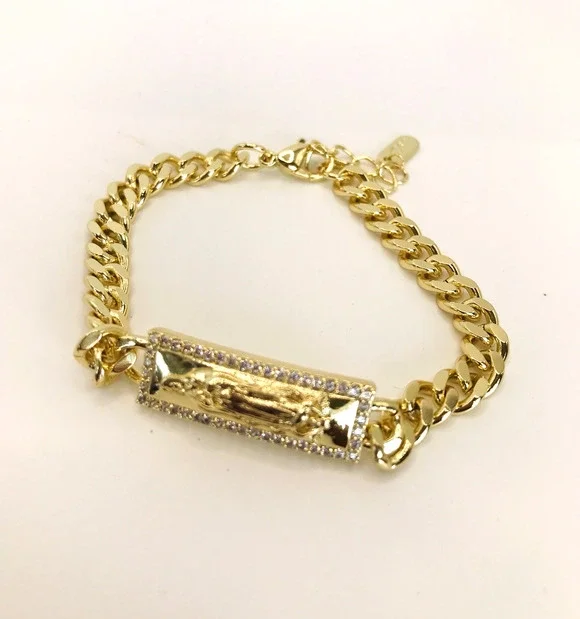 14K Gold Plated Virgin Mary Bracelet Oro Laminado Virgen De Guadalupe Pulsera