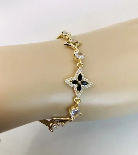 Women 14K Gold Plated Elegant Floral Rhinestone Bracelet Oro Laminado Pulsera9