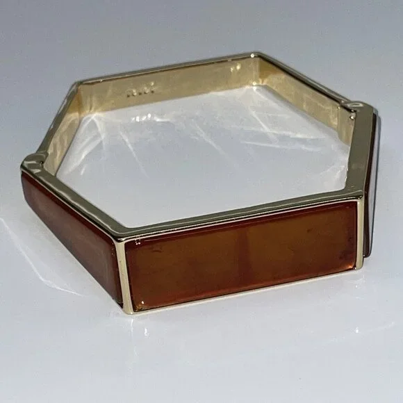 Nanette‎ Lepore Gold Tone Amber Orange Color Acrylic Bangle Bracelet Unique AL2
