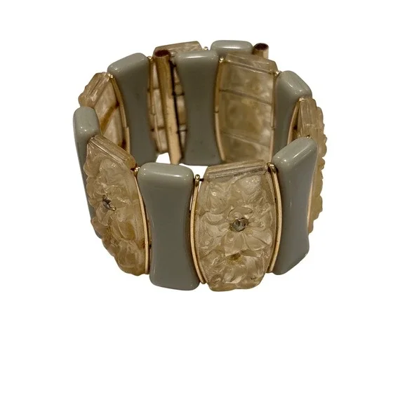 Western Germany‎ Floral Panel Bracelet MCM Lucite Rhinestone 1950s Vintage