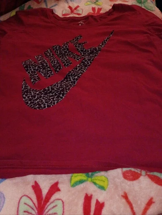 Nike Red Girls' Tee with Black Patterned Swoosh