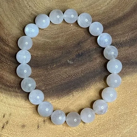 White Moonstone beaded bracelet 7” crystal healing beads 8mm blue flash