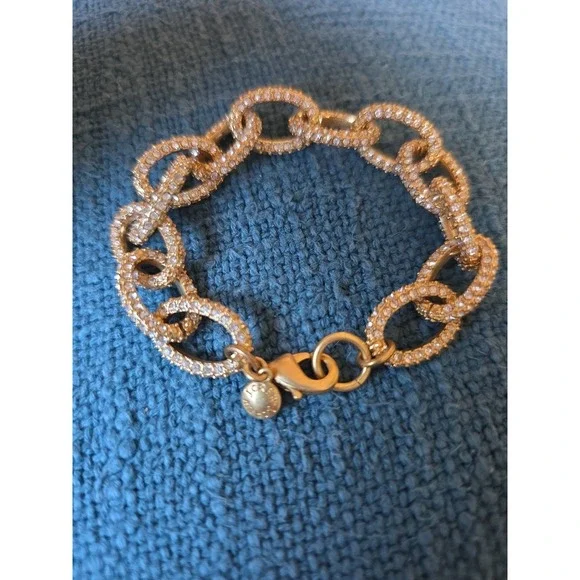 J Crew Bracelet Pave Crystal Link Gold Tone Chunky Rhinestone 7.5