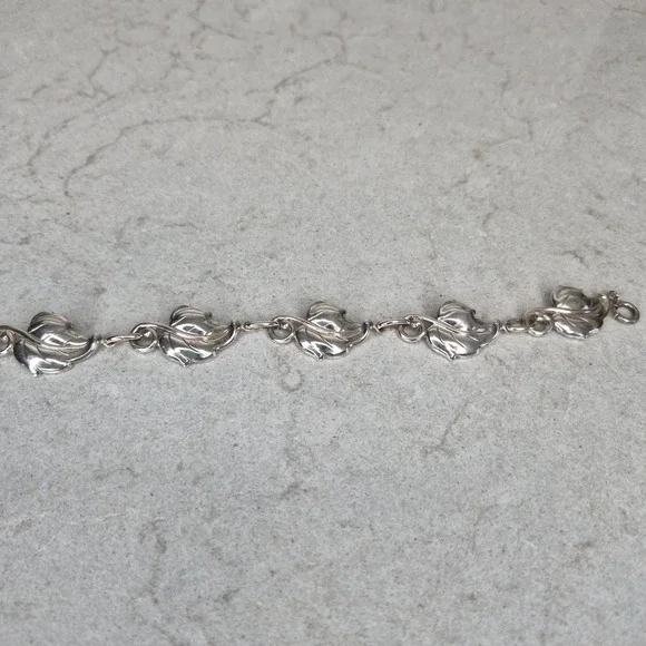 Danecraft Bracelet Sterling Silver Leaf Link Vintage Silver Women