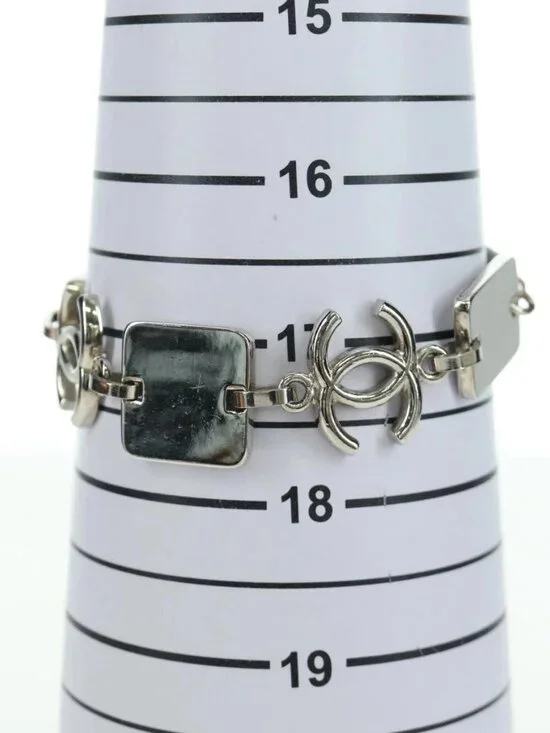 CHANEL COCO Mark Bracelet metal Silver CC Auth LNZ837V