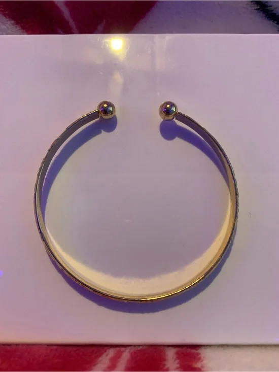 Gold Open Cuff Bracelet with Ball Ends - Women Jewelry