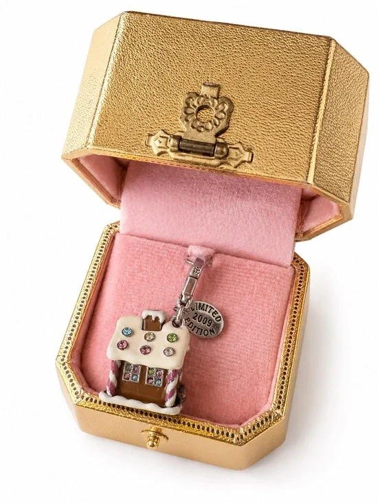 Juicy Couture Pink and Gold Gingerbread House Charm Bracelet Pendant Vintage Y2K