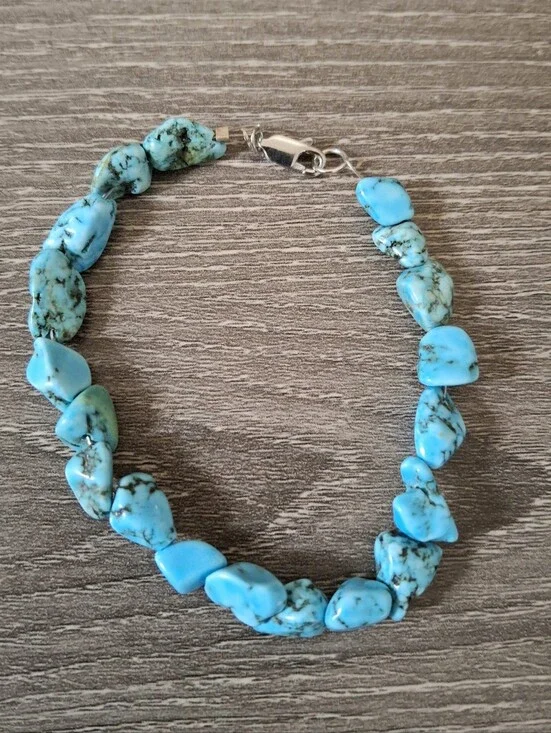 Bracelet Turquoise Pebbles Natural Stone Sterling Silver 7.5