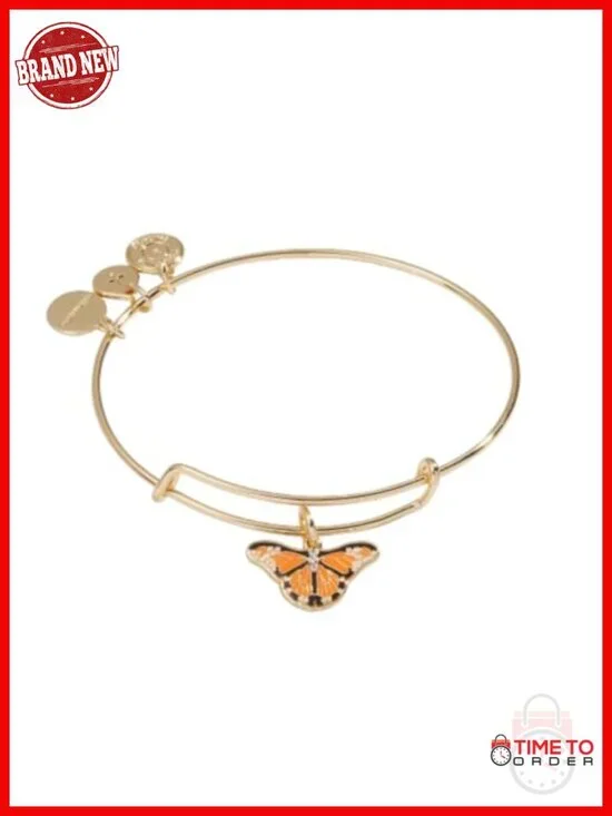 Expandable Butterfly Charm Bangle Bracelet - Gold Plated Brass