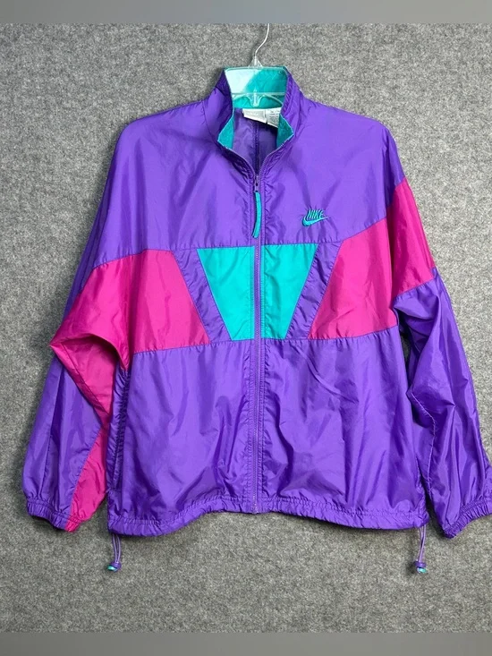 Nike LG Purple Teal Colorblock VTG Nylon Track Jacket Blokecore Retro 80/90’s