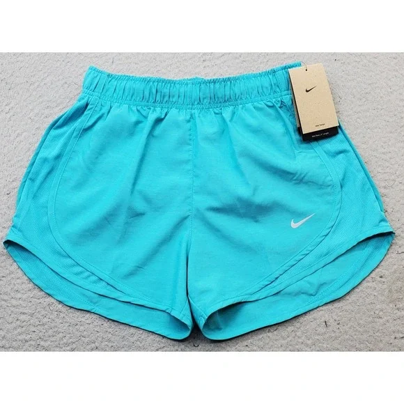 Nike Tempo Shorts Womens S Blue Lined Dri-Fit Mid Rise Elastic Waist Swoosh Logo