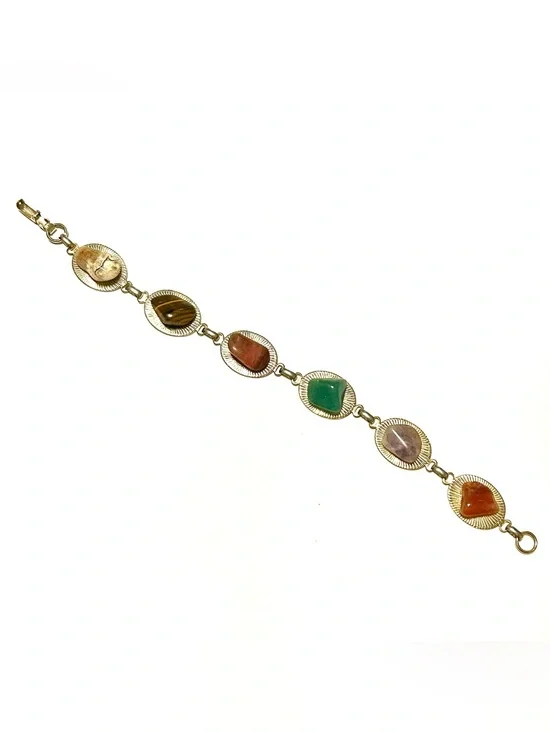 Multi-Stone Gold-Tone Link Bracelet