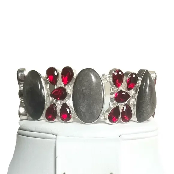 Silver Sheen Obsidian 925 Large Bracelet