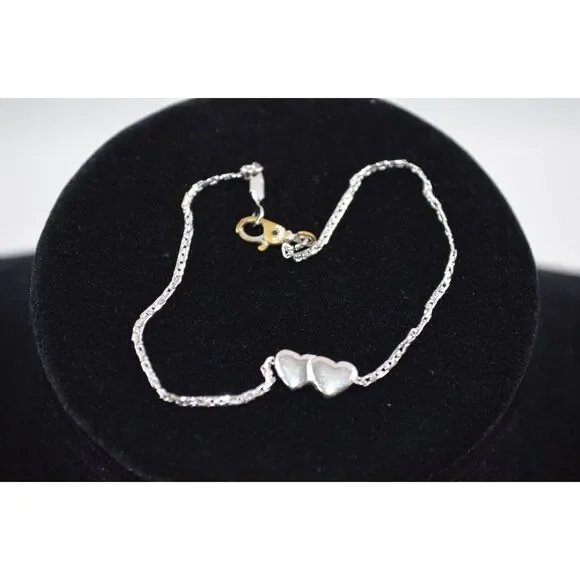 Vintage Monet Silver Tone with Double Hearts Bracelet  7