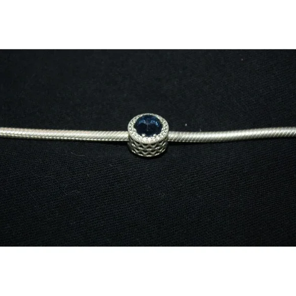 Pandora Blue Round Sparkle Halo Charm Womens Silver Cubic Zirconia‎