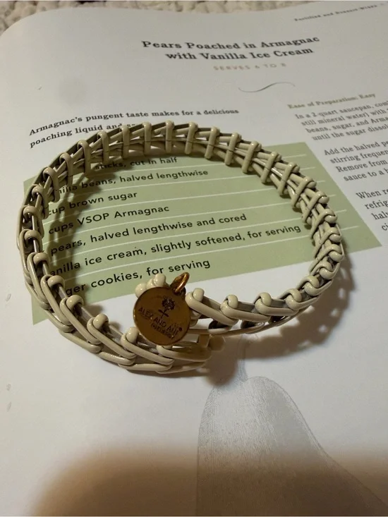 Alex and Ani Cream Braided Chain Bracelet with Gold Charm