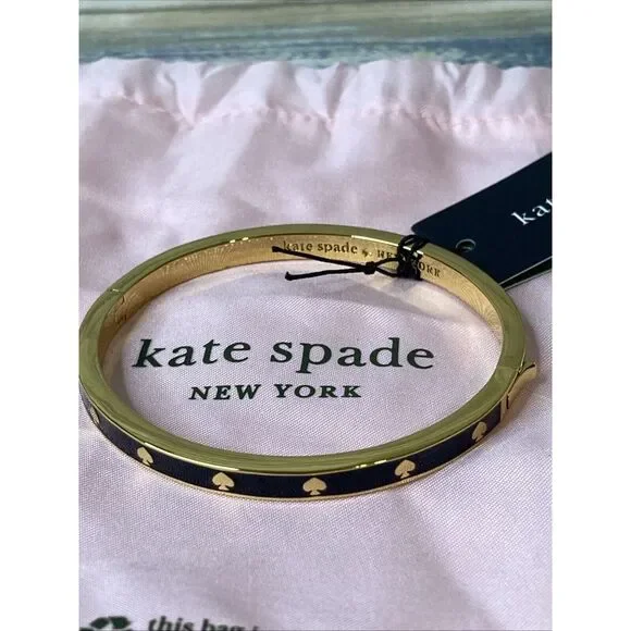Kate Spade New York Black Enamel Gold Tone Hinge Bracelet Bangle‎ NWT