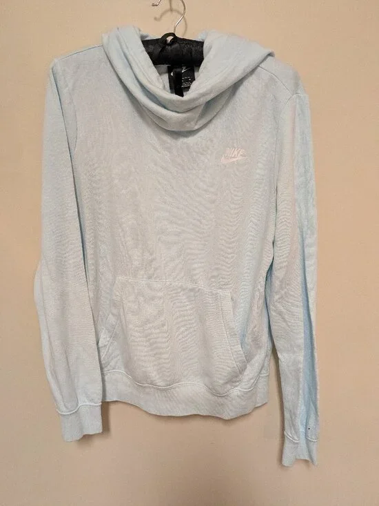 Nike light blue size medium hooded sweatshirt cowl neck cotton women's