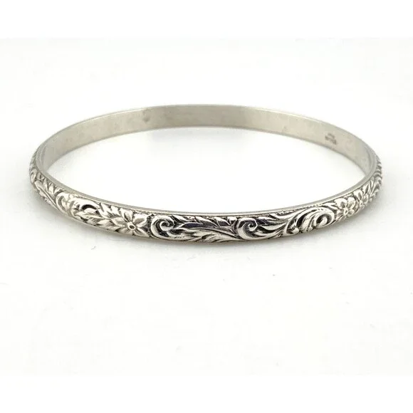 Antique P&H Sterling Silver Forget Me Not Floral Bangle Bracelet Size 7.75