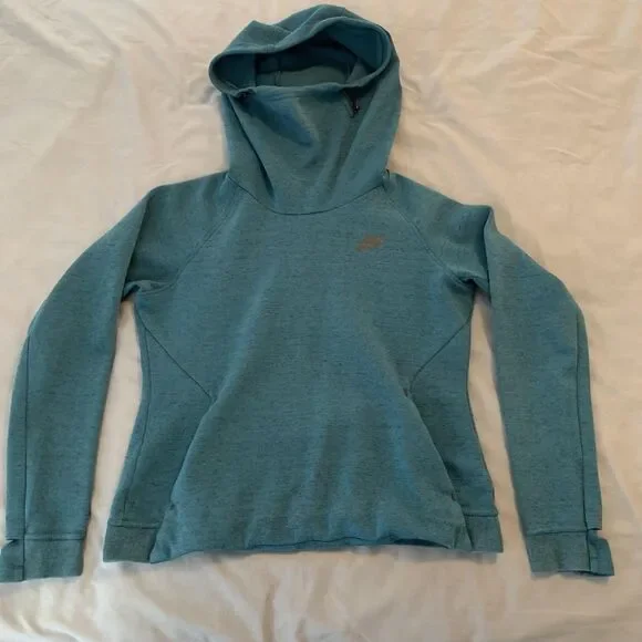 Nike Hoodie Womens Medium Blue Funnel Neck Thumbhole Running Pullover Sweatshirt