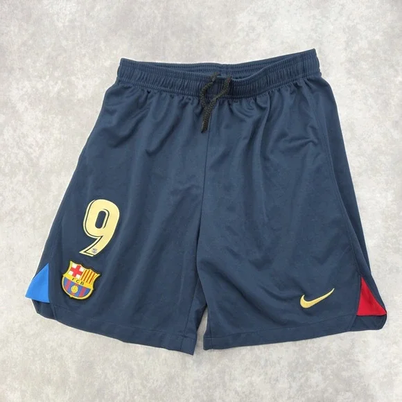 Nike FC Barcelona Navy Blue Soccer Shorts #9 Dazzle Athletic Lightweight Shorts