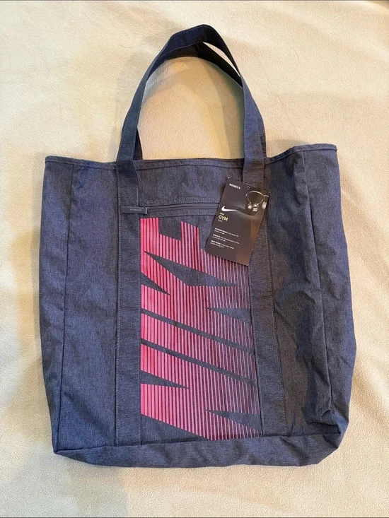Nike Navy Gym|Tote Bag with Pink Graphic Stripe