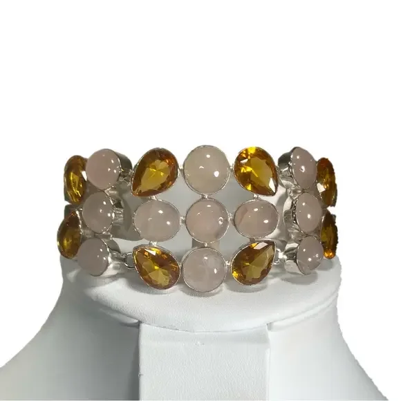Rose Quartz 925 Large Gemstone Bracelet