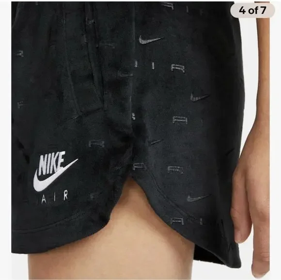 Women’s Nike Air Velour 3X Black AOP Print Midrise Shorts Size Velvet Logo 2”