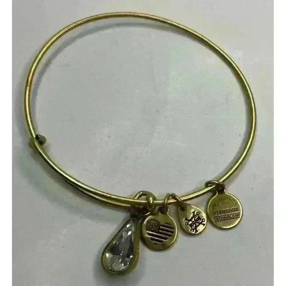 Alex And‎ Ani Gold Tone Charm Bangle Bracelet Dangle Gemstone Dainty Minimalist