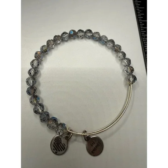 Alex and Ani Beaded Expandable Bangle Bracelet Iridescent Grey (+) Energy Silver