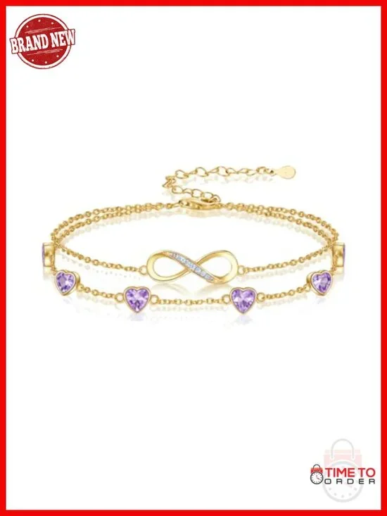 Infinity Birthstone Charm Link Bracelet/Anklet 925 Sterling Silver Adjustable