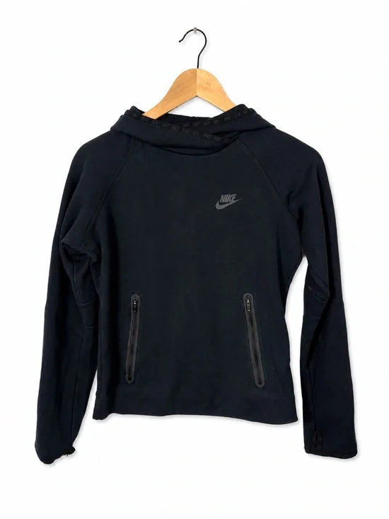 Nike Tech Fleece Hoodie Black Pullover Thumbholes Zip Pockets Size S