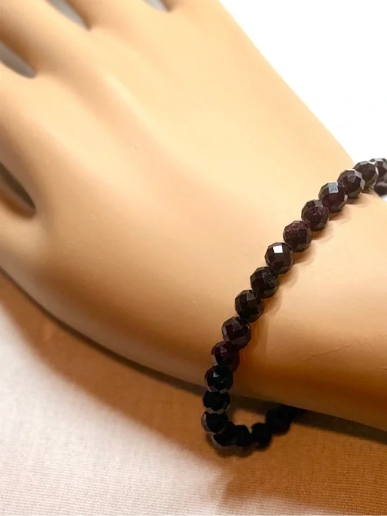 Faceted Garnet Hand Crafted Bracelet - Deep Garnet Red - 8”
