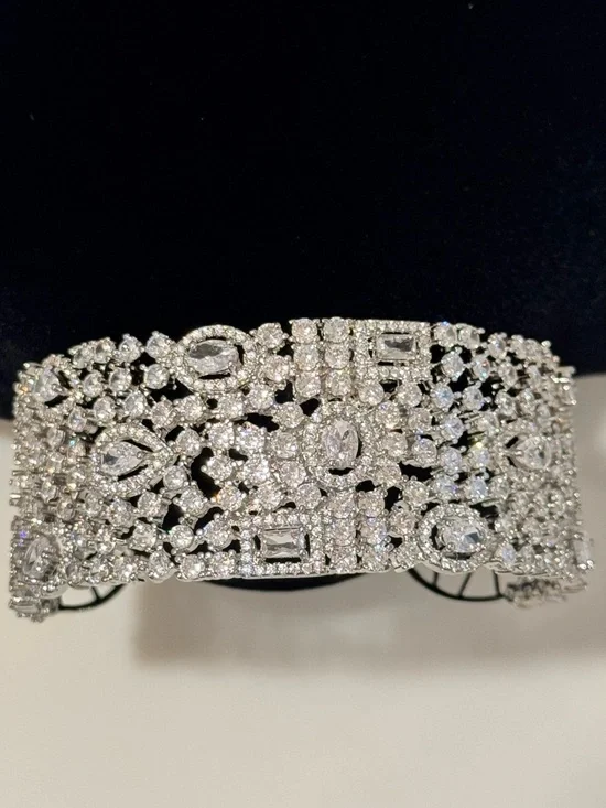 Sparkling Crystal Wide Cuff Bracelet for Wedding Special Occasions