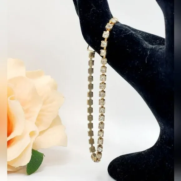 Vintage gold rhinestone prong set tennis bracelet