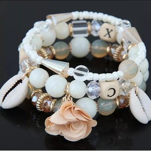 Pastel Conch Beaded Layer Bangle Bracelet