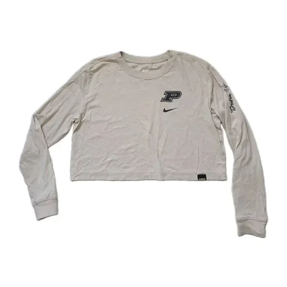Nike Purdue Boilermakers Cropped Long Sleeve Tee Beige Loose Fit Womens S EUC