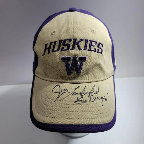 Washington Huskies Signed Jim Lambright Hat Cap Fitted Mens L Purple Nike