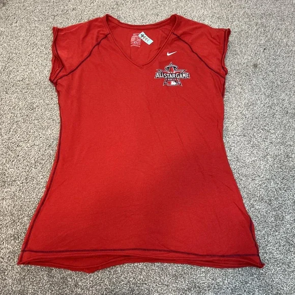 MLB All-Star Game Shirt Womens Large Red‎ 2010 Baseball Nike V Neck Anaheim