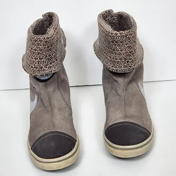 Nike Gray Suede Mid Calf Boots Womens Size 9 US Ankle Knit Cuff 316394-041 Y2K