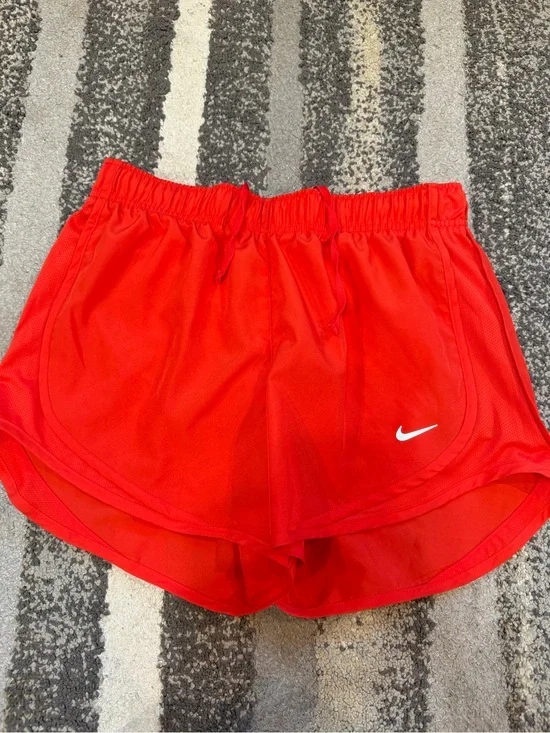Nike Women’s Red Athletic Running Shorts with White Swoosh