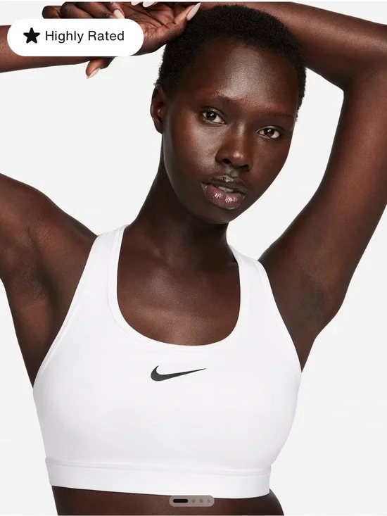 NIKE Swoosh Supportive Racerback White Black Logo Sports Bra NEW NWT Size MEDIUM