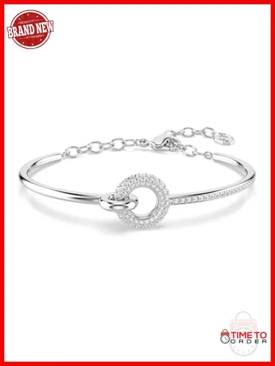 Half-Metal Half-Pavé Crystal Bangle Bracelet