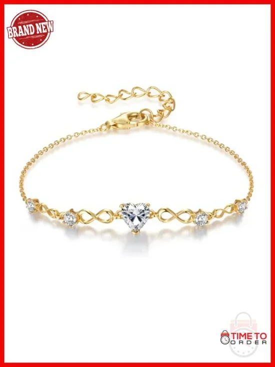 925 Sterling Silver Infinity Heart Birthstone Charm Link Bracelet Adjustable