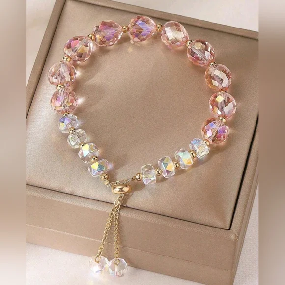 💗HP! Elegant Crystal Faceted Beaded Adjustable Bracelet New!
