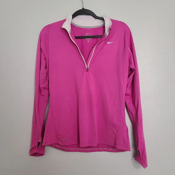 Nike Pink Dri-Fit Running Quarter Zip Stretchy Pullover Long Sleeve Top Medium