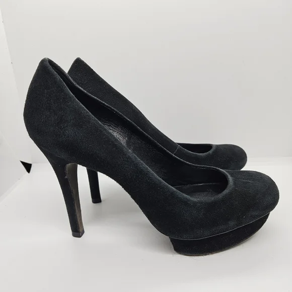 Tory Burch black suede Camille platform stiletto heels size 6